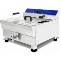 Friteuse Electrique Professionnelle 18L (3000W, 230V, Zone Froide, Température 50-200°C, Robinet de Vidange, Panier à Friture, Fonction Reset, Acier