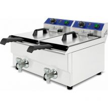 Vertes - Friteuse Fritteuse Fritöse Edelstahl 2x 17L (6000W, 230V, Kaltzonenprinzip, Temperatur Stufenlos Regulierbar 50-200°C, Ablasshahn, 2