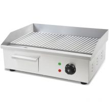 Vertes - Grillplatte Bratplatte Plancha Grill Elektrisch 3000W aus Edelstahl Grillfläche Mit Rillen 55x35cm, Thermostat, Temperatur 50-300°C, Spritz
