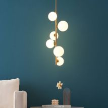 Vertikale Hängelampe aus goldfarbenem Metall und weißem Glas -Marbella