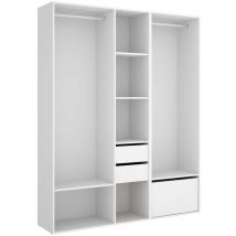 DKT - Vestidor Reus 2 cajones, zapatero y trasera reversible en blanco/natural, 205cm(alto) 158cm(ancho) 45cm(fondo)
