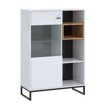 Mobilier1 - Vetrina Providence J107, Bianco + Rovere Artisan, Con porte, Il numero di porte: 0, Numero di cassetti: 0, 130x90x40cm