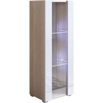 Muebles Bonitos - Vetrina con Piedini 2cm e led Mobile Soggiorno Moderno Salotto Vetrinetta pensile 40x128x28 Modello Luke V2 Sonoma opaco e Bianco