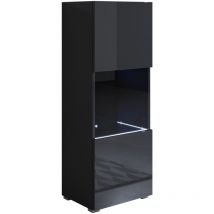 Vetrina con Piedini 2cm e led Mobile Soggiorno Moderno Salotto Vetrinetta pensile 40x128x28 Modello Luke V3 Nero lucido