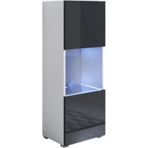 Vetrina con Piedini 2cm e led Mobile Soggiorno Moderno Salotto Vetrinetta pensile 40x128x28 Modello Luke V3 Bianco e Nero lucido