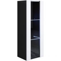Vetrina Sospesa con led Mobile Soggiorno Moderno Salotto Vetrinetta pensile 40x126x28 Modello Luke V2 Nero e Bianco lucido
