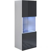 Lettiemobili - Vetrina Sospesa con led Mobile Soggiorno Moderno Salotto Vetrinetta pensile 40x126x28 Modello Luke V3 Bianco e Nero lucido