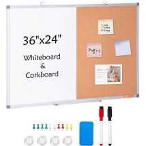 36'x 24' Whiteboard & Cork Board Combo with Aluminum Frame – 2-in-1 Magnetic Dry Erase Bulletin Board for Wall Mount – Ideal for School, Home, Office
