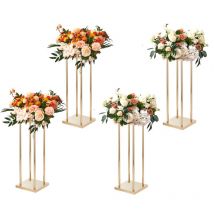 4PCS Gold Metal Column Wedding Flower Stand, 23.6inch /60cm High With Metal Laminate, Vase Geometric Centerpiece Stands, Cylindrical Floral Display