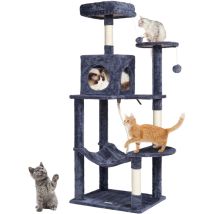 Arbre a chat pour chats deinterieur, tour a chat de 56,2 pouces avec condo pour chat, griffoir en sisal, hamac, perchoir superieur, plates-formes de