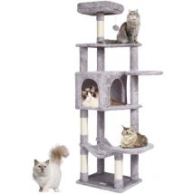 Arbre a chat pour chats deinterieur, tour a chat de 60,6 pouces avec condo pour chat, griffoir en sisal, hamac, perchoir superieur, plates-formes de