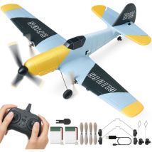 Vevor - Avion rc, avion telecommande 2,4 GHz 3 canaux avec gyroscope a 6 axes, jouet deavion de combat pret a voler avec deux batteries, planeur rc