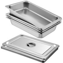 Vevor Bac Inox Alimentaire Lot de 4 Plats a Four en Acier Inoxydable 13L Epaisseur 0,8mm Bac Poli Rectangulaire Effet Miroir Aliments Chauds et