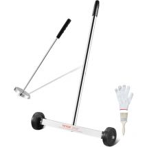 Vevor - Balai magnetique a roulettes de 15 po, capacite de charge de 8 lb, comprend un baton magnetique extensible, hauteur du manche reglable, ideal