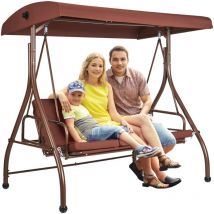Mophorn - vevor Balancelle de terrasse 3 places, balancoire convertible avec auvent reglable de porche exterieur, avec coussin epais amovible, cadre