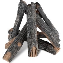 Mophorn - vevor Buches de Cheminee en Ceramique 8PCS Bois Ceramique Decoratif pour Cheminees a Gaz Resistantes a la Chaleur Fausses Branches Chenes