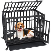 Cage pour Chien Robuste 95x65x81 cm Cage de Transport en Metal pour Chiens en Anxiete de Taille Moyenne a Grande avec Roulettes Verrouillables 3