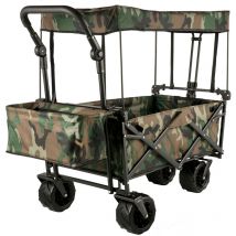 Carrello Pieghevole per Vagoni in Mimetico, Carretto Pieghevole Portatile da Giardino Esterno Capacita 100KG, Carrello da Trasporto della Spesa
