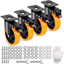 Caster Wheels, 5-inch Swivel Plate Casters, Set of 4, with Security a/b Locking No Noise pvc Wheels, Heavy Duty 450 lbs Load Capacity Per Caster,
