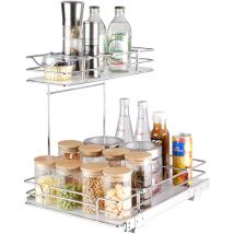 Vevor Cestello Estraibile Sottolavello da Cucina 2 Ripiani 292x419mm e 124x399mm in Acciaio Cromato, Cestello Scorrevole Cucina Ripiano Carico max.