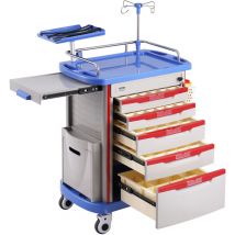 Chariot de Laboratoire a 5 Niveaux, Chariot Medical Mobile avec 5 Tiroirs, Chariot de Soins avec Materiau pp, 2 Poubelles et 4 Roues Silencieuses,