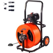Vevor - Coclea per fognatura 100 piedi x 3/4 pollici, pulitore per scarichi ad alimentazione automatica, include 4 teste di taglio e pedale ad aria