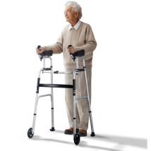 Deambulateur pliable 2 en 1 et accoudoirs amovibles, deambulateur pliable reglable en hauteur avec roues solides de 5 pouces, aluminium leger Aide a
