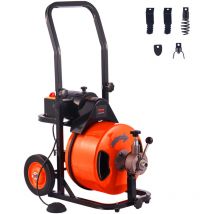 Mophorn - vevor Deboucheur Electrique de Canalisation 23 m x 12,7 mm Machine de Nettoyage de Tuyaux Alimentation Auto Nettoyeur Tubes Pro 4 Coupeurs