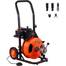 Mophorn - vevor Deboucheur Electrique de Canalisation 23 m x 9,5 mm Machine de Nettoyage de Tuyaux Alimentation Auto Nettoyeur Tubes Pro 4 Coupeurs