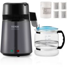VEVOR Distillateur deEau 4 L Machine a Eau Distillee 1 L/h 24 L/Jour Machine a Distiller lEau Interieur Inox Alimentaire Recipient en Verre pour