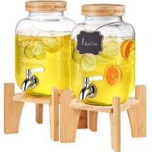 Distributeur de boissons de 1 gallon pour les fetes, 2 pieces, distributeur de jus en verre avec support, robinet en acier inoxydable, distributeur