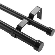 Double Rod Curtain Rods, 72-144 inches(6-12ft) Adjustable Length, Black Double Curtain Rods with Cap Finials, 1' and 3/4' Diameter, Double Window