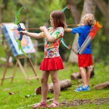 VEVOR Ensemble dearc et fleches pour enfants, lot de 2, kit tir a larc lumineux LED, 20 fleches a ventouse, cible debout, 2 carquois, 20 balles