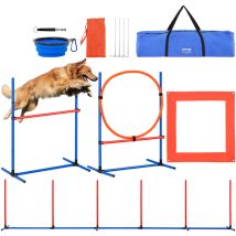 Equipements deEntrainement Agilite pour Chien, Ensemble 4PCS, Parcours Obstacles pour Chiot, avec Haies Hautes Reglables, 6 Poteaux, Anneau de Saut,