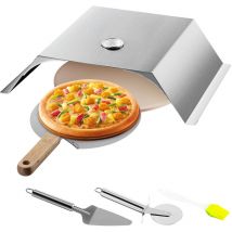 Four a Pizza de Jardin 3 Pieces Fours a Pizza Exterieur Acier Inoxydable Four a Pizza au Gaz 48 x 35 x 17 cm Durable Pierre a Pizza en Cordierite