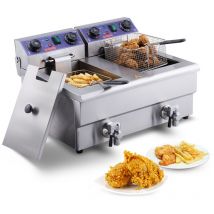 Friggitrice Elettrica 11L Vasca Doppia Rimovibile 6000W in Acciaio Inossidabile Commerciale, Friggitrice a Olio Elettrica Temperatura Controllata