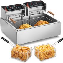 Friteuse commerciale 2500 w, friteuses a bain dehuile electrique avec 3 paniers amovibles, en acier inox, grande capacite 12 l pour cuisine,