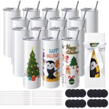 VEVOR Gobelets Thermos a Sublimation de 59 cL, 16PCs, Fins et Droits, Bouteille Sublimable en Acier Inoxydable, Vierges, a Double Paroi, Cadeaux