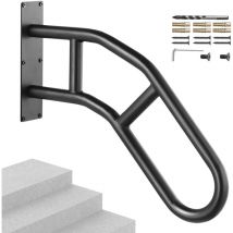 VEVOR Handrails for Outdoor Steps, 29" Length Wall Mount Safety Railings for 1-3 Steps, U-Shaped Handrail with Matte Black Finished, Stair Handrails