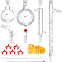 Vevor Kit de Distillation de Laboratoire, Kit de Verrerie de Laboratoire en Boro 3,3 avec Joints 24/40, Appareil de Distillation deHuile Essentielle