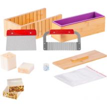 Mophorn - vevor Kit de Fabrication de Savon Fait a la Main avec Boite de Coupe en Bambou Moule en Silicone et 2 Coupeurs en Acier Inoxydable Kit