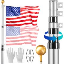 Kit de mat de drapeau telescopique 6090 mm, mat de drapeau allemand en alliage dealuminium dans sol pour exterieur, mat de drapeau a 3 modes