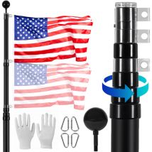 Kit de mat de drapeau telescopique 6090 mm, mat de drapeau en alliage dealuminium robuste dans le sol pour exterieur, mat de drapeau a 3 modes