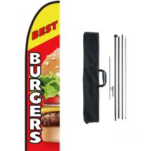 Kit mat de drapeau avec drapeau plume publicitaire commercial, 1 drapeau burgers, 1 poteau, 1 piquet de sol, hauteur totale 498,5 cm pour