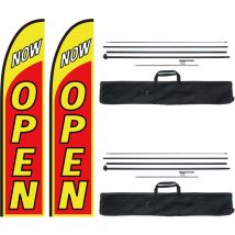 Kit mats de drapeau avec drapeaux plumes publicitaires, avec 2 drapeaux open, 2 poteaux, 2 piquets de sol, hauteur totale 498,5 cm pour entreprises,