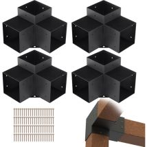 Kit Supports de Pergola 6x6 po 15x15 cm Support de Poteau Bois de Menuiserie 4 Supports deAngle a 3 Voies Base de Poutres Quincaillerie Bricolage