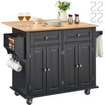 Vevor - Kitchen Island Cart, 43' Wood Top Mobile Carts with Storage Cabinet, Rolling Table with Drop Leaf, Spice Rack, Towel Bar, Adjustable Shelf,