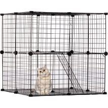 Large 2-tier Cat Cage, 28 x 28 x 28', diy Detachable Metal Wire Cat Enclosure, with Ramp Ladder Adjustable Resting Platform, Crate Large Indoor &