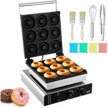 Machine a beignets electrique, 2000 w, appareil a donuts commercial avec surface antiadhesive, machine a gaufres chauffante double-face a 9 trous,