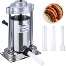 Vevor - Manueller Wurstfüller, 2 l / 5 Pfund vertikale Wurstmaschine mit G-Typ-Klemme, lebensmittelechtes 304 Edelstahlfass mit 2 Füllrohren, für